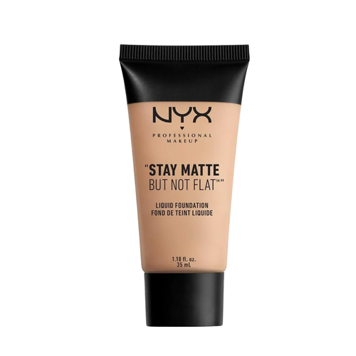 NYX foundation tube with beige cream and black cap on a white background